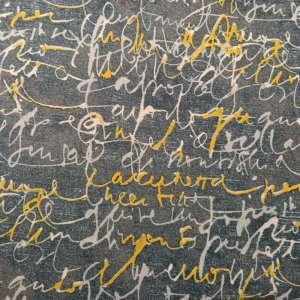 Gold Cursive on Blue