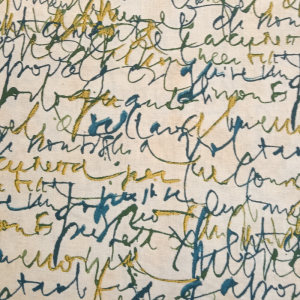 Cream with Blue Cursive