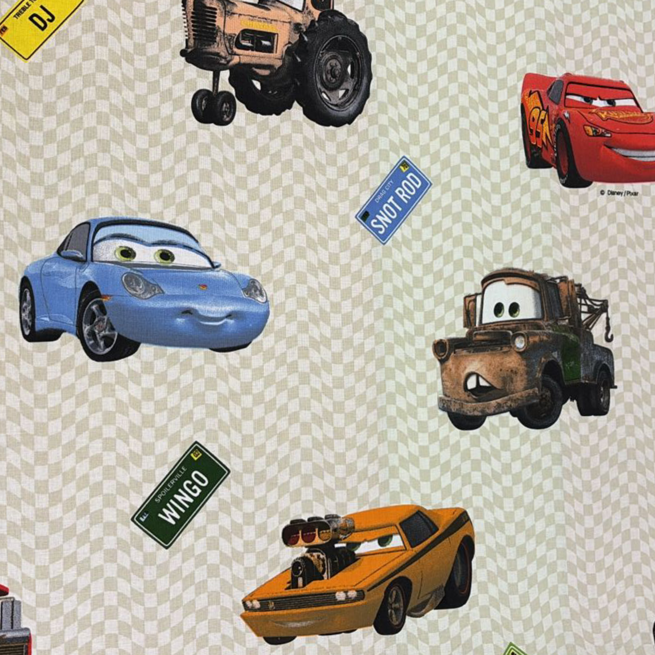 Cream Slanted Check w/ Cartoon Cars